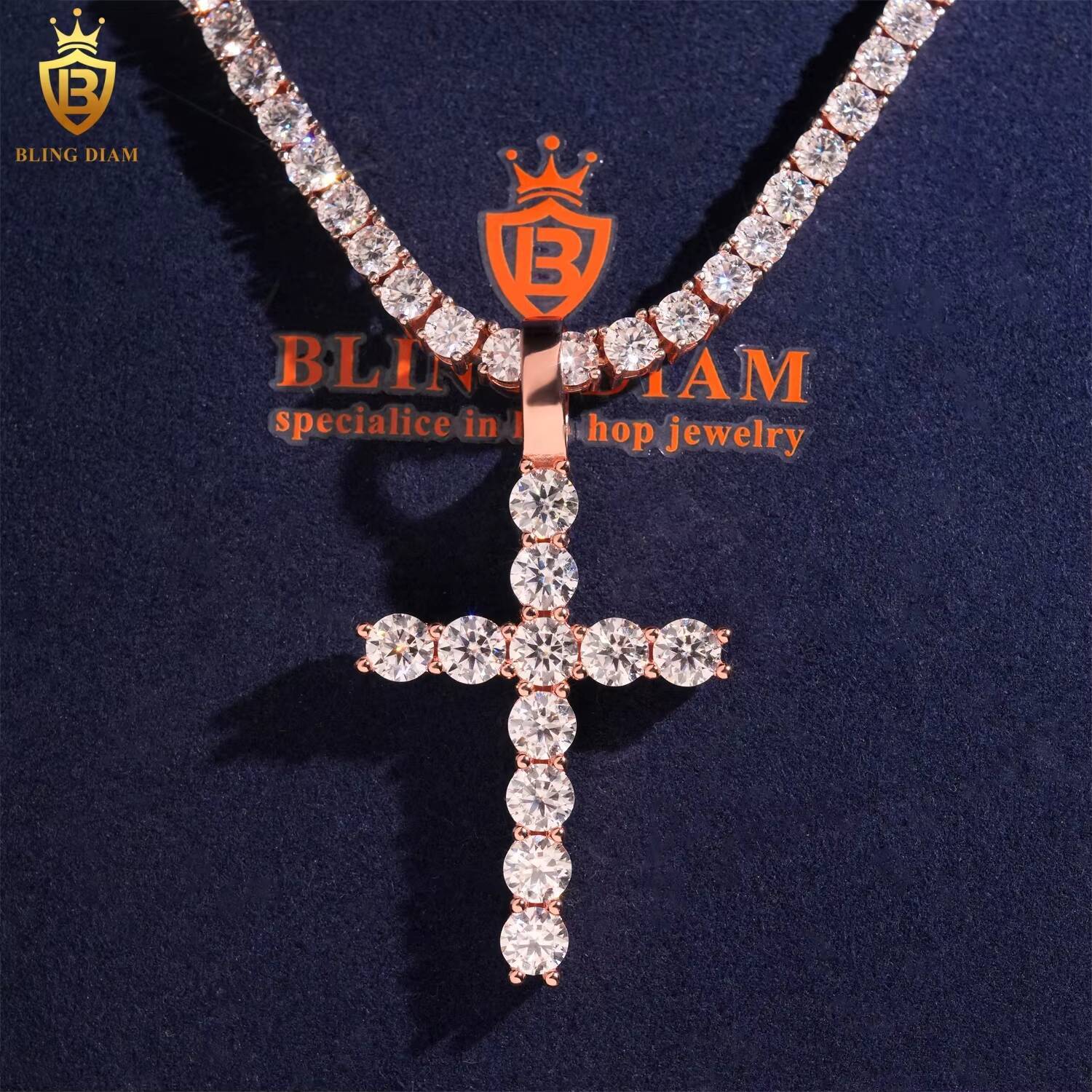Fashion Jewelry Iced Out Luxury Vvs Moissanite Custom Gold Plated Cross Pendant