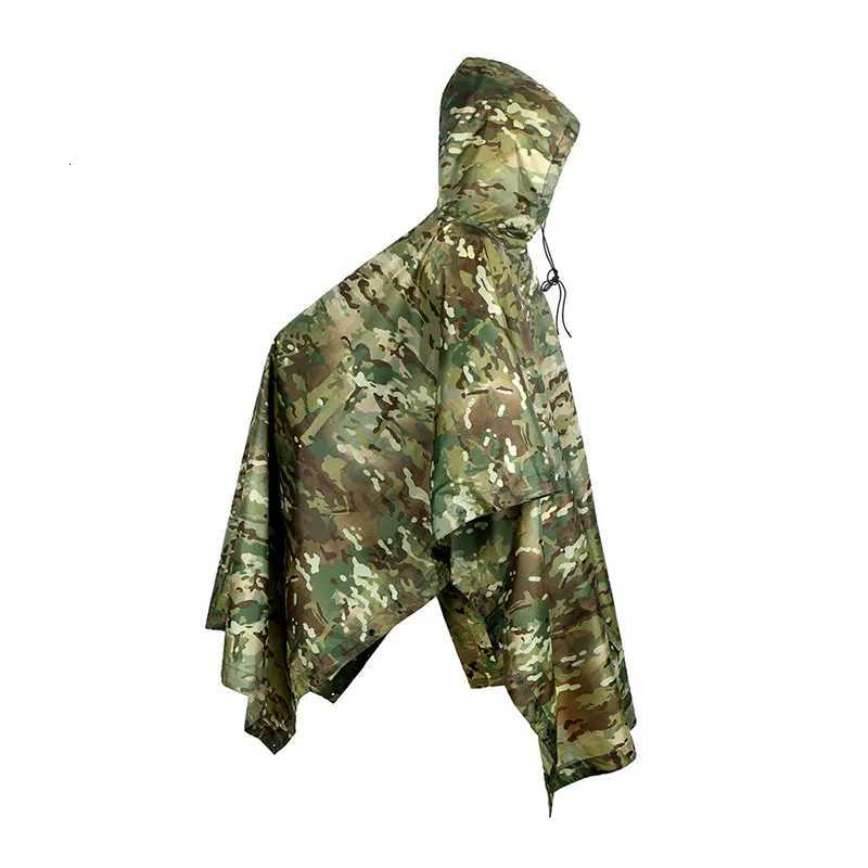 Camouflage Folding Raincoat for Hiking Portable Tactics Poncho Men Waterproof Tourism Packable Rain Cover Army RainWear Y250814