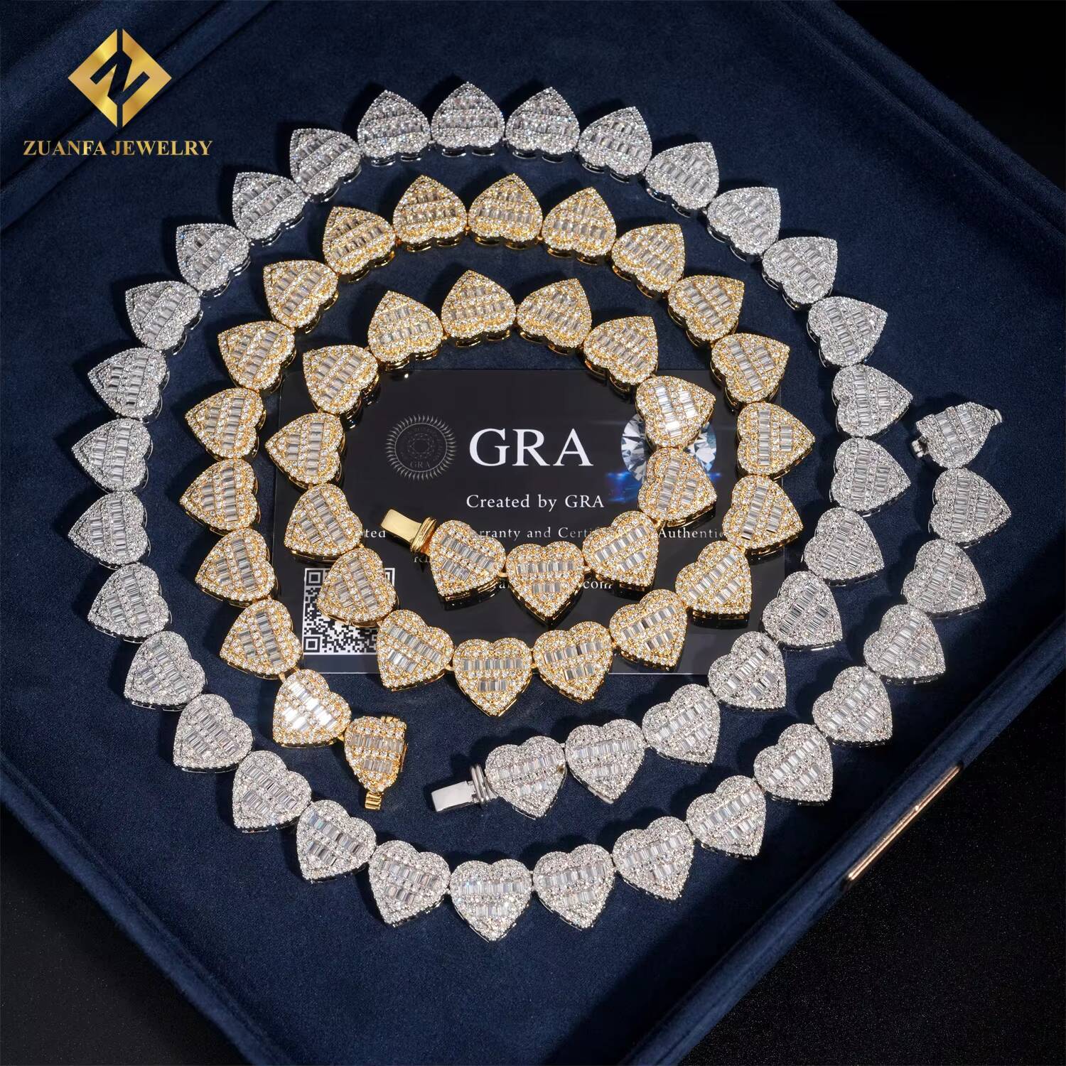 13mm Iced Out Heart Cuban Hip Hop Style Jewelry Bracelet Cuban Link Chain Baguette VVS D Moissanite Diamond Necklace Women Men