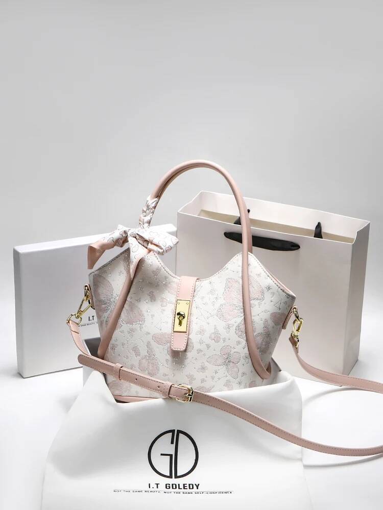 Original Handheld Tote With Delicate Flower Printing Scarves Women Stylish And Large Capacity Shoulder Bag