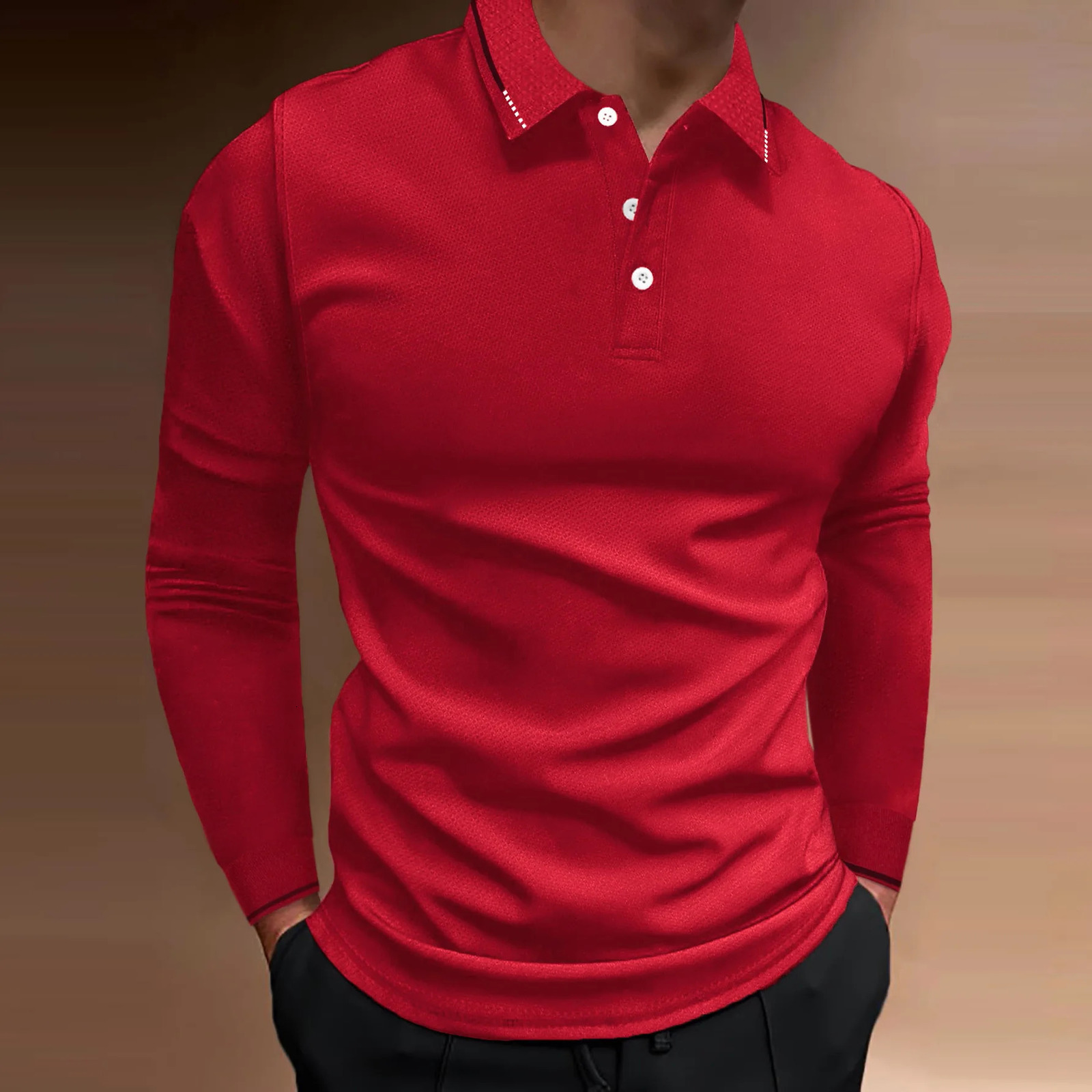 Autumn Mens Sports Fitness Casual Collar Long Sleeve Polo 250814