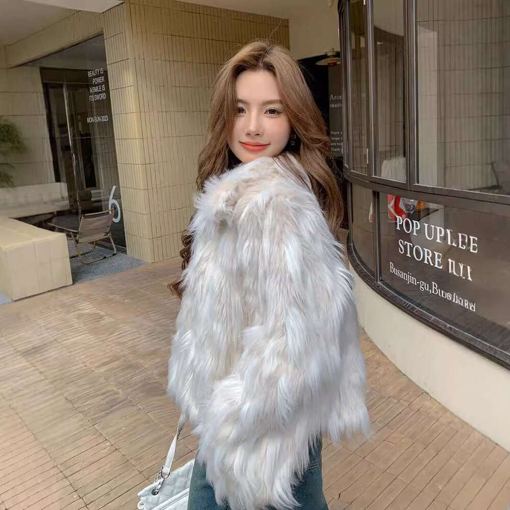Imitation Fur Coat Women's Winter plus size Short Top Loose Single-breasted Colorblock Lapel Thickened Plush Coat Women