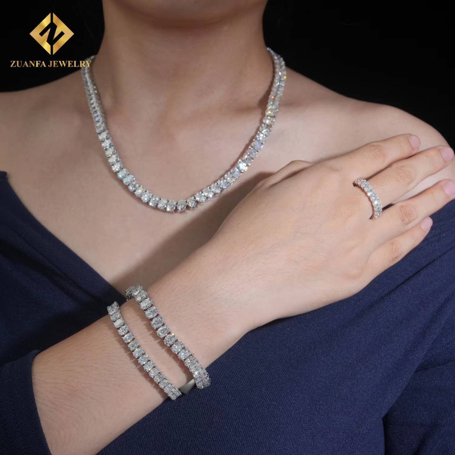 Fashion Wedding Ring VVS Ice Out Moissanite 925 Sterling Silver Oval Cut Rings Engagement Ring for Women Men