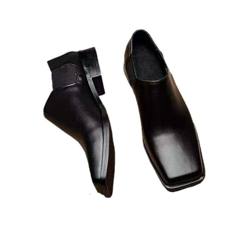 Winter British Style Square Toe Leather For Both Men And Women, Casual One Footed Loafers, Men's Niche Derby Shoes