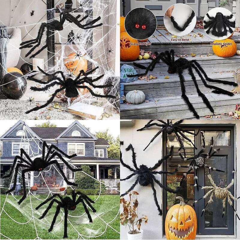 30cm/50cm/75cm/90cm/125cm/150cm/200cm Horror Giant Black Spider Decoration Haunted House Party Props Halloween Decor