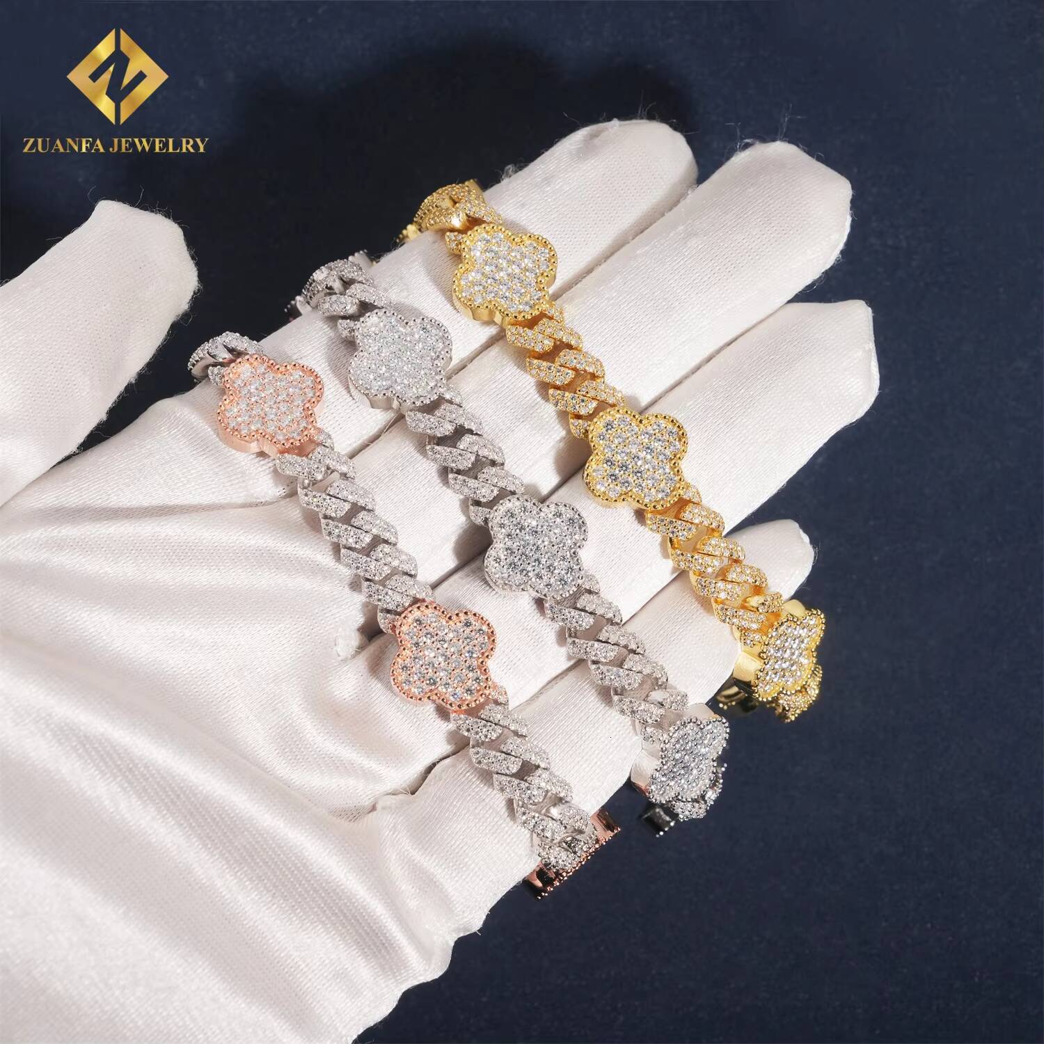 Hot Sale Fashion Four Leaf Clover Vintage Cuban Link Chain 925 Sterling Silver Iced Out 925 Silver Moissanite Past Diamond Test