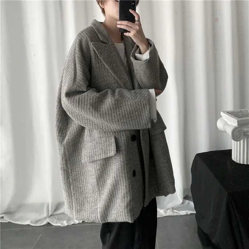 Mid-Length Thick Windbreaker For Men Hong Kong Style Autumn Winter Vintage Woolen Suit Jacket Unisex Korean Corduroy Coat W250815