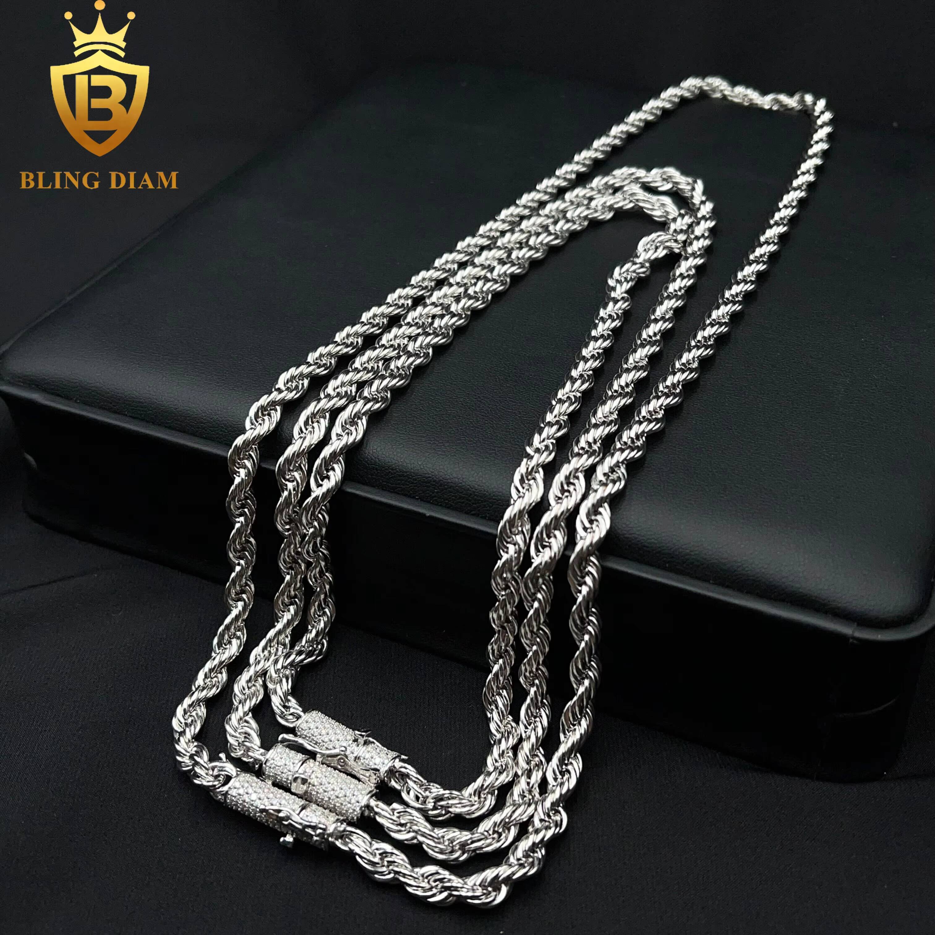 6mm Stainless Steel Rope Chain Hip Hop Jewelry 925 Sterling Silver VVS Moissanite Diamond for Men Women