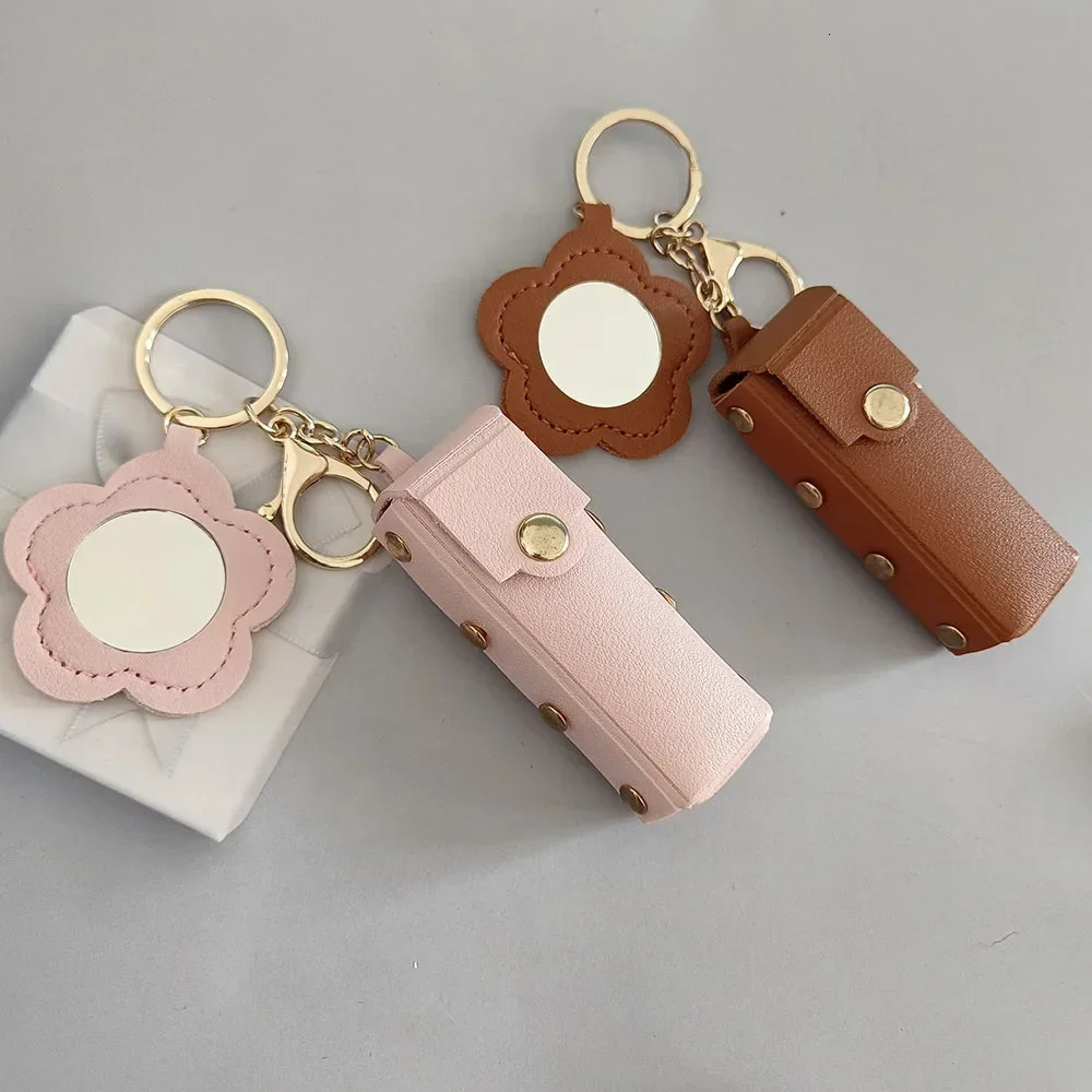 Fashion Lipstick Organizer Keychain with Mirror Leather Case Makeup Pouch Lip Balm Bag Holder Protective Cover 250811