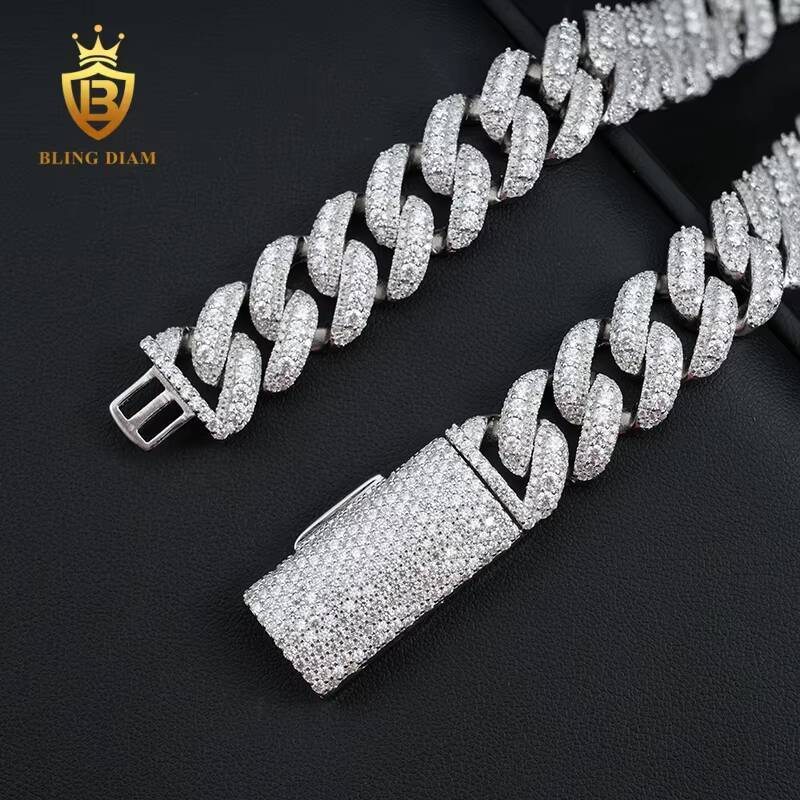 Custom Pass Diamond Tester Hip Hop 925 Iced Out 15MM Cuban Chain Necklace VVS Moissanite Cuban Link Chain Necklace