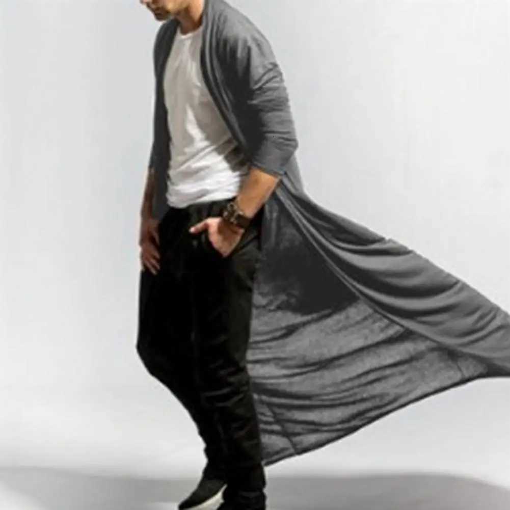 Mens Long Trench Coat Solid Color Long Windbreaker Coat Solid Color Open Front Ankle-Length Men Jacket Cardigan Autumn Outerwear W250815