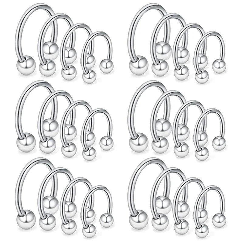 24Pc/set Steel Nostril Ear Tongue Piercing Eyebrow Lip Nose Hoop Set Piercings Ring Body Jewelry Women Men Ear Stud 250807