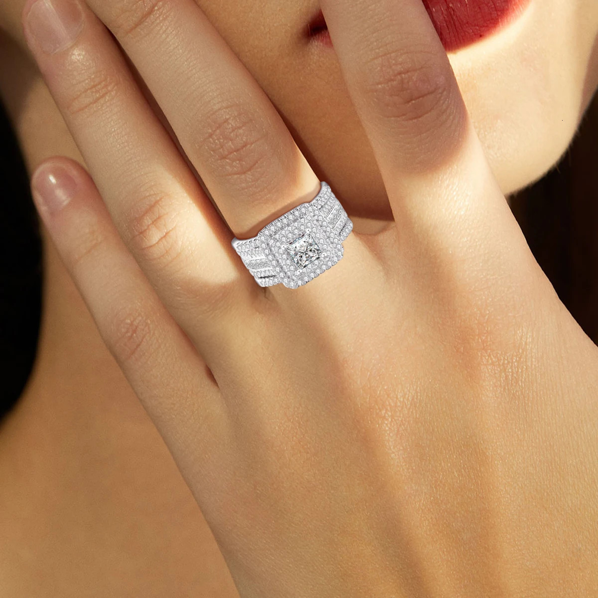 2PCS Rings Set Certificate For Wedding 100% Silver 925 Engagement Jewelry For Women Wholesale 250807