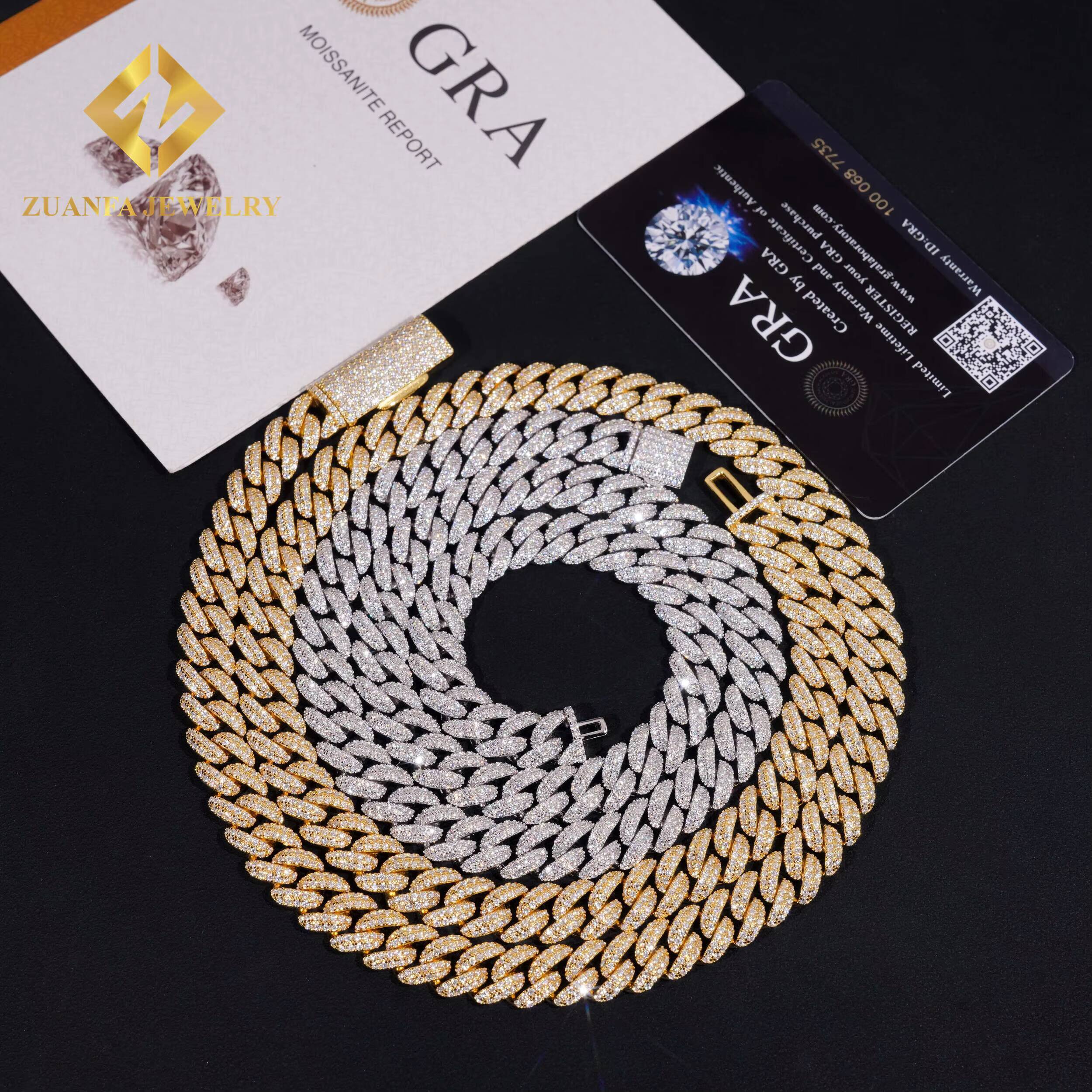 RTS Pass Diamond Tester 10mm 2rows Moissanite Mens Bracelet 925 Silver Cuban Link Chain Gold Plated Popular Chain