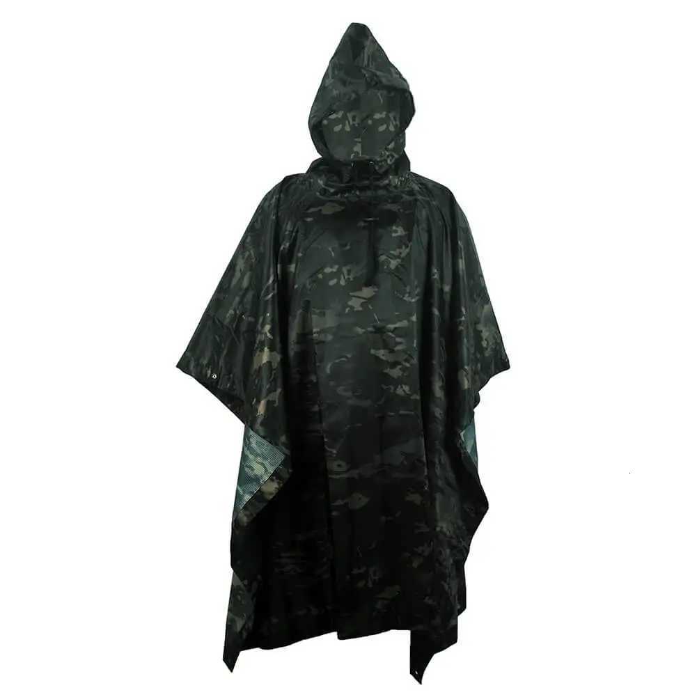 CP Black Tactics Portable Camouflage Waterproof Rain Protection Cape Adult Poncho Raincoat Cloak Travel Rainproof Motorcycle Man Y250814