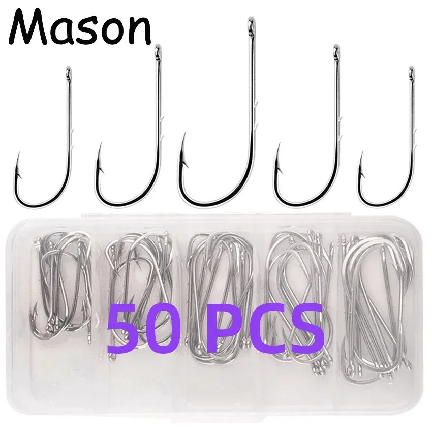 50PC Baitholder Fishing Hooks Sea Barbed Lure Shank Beak Live Bait Holder Carp Jig Worm Accessories Tackle 250807