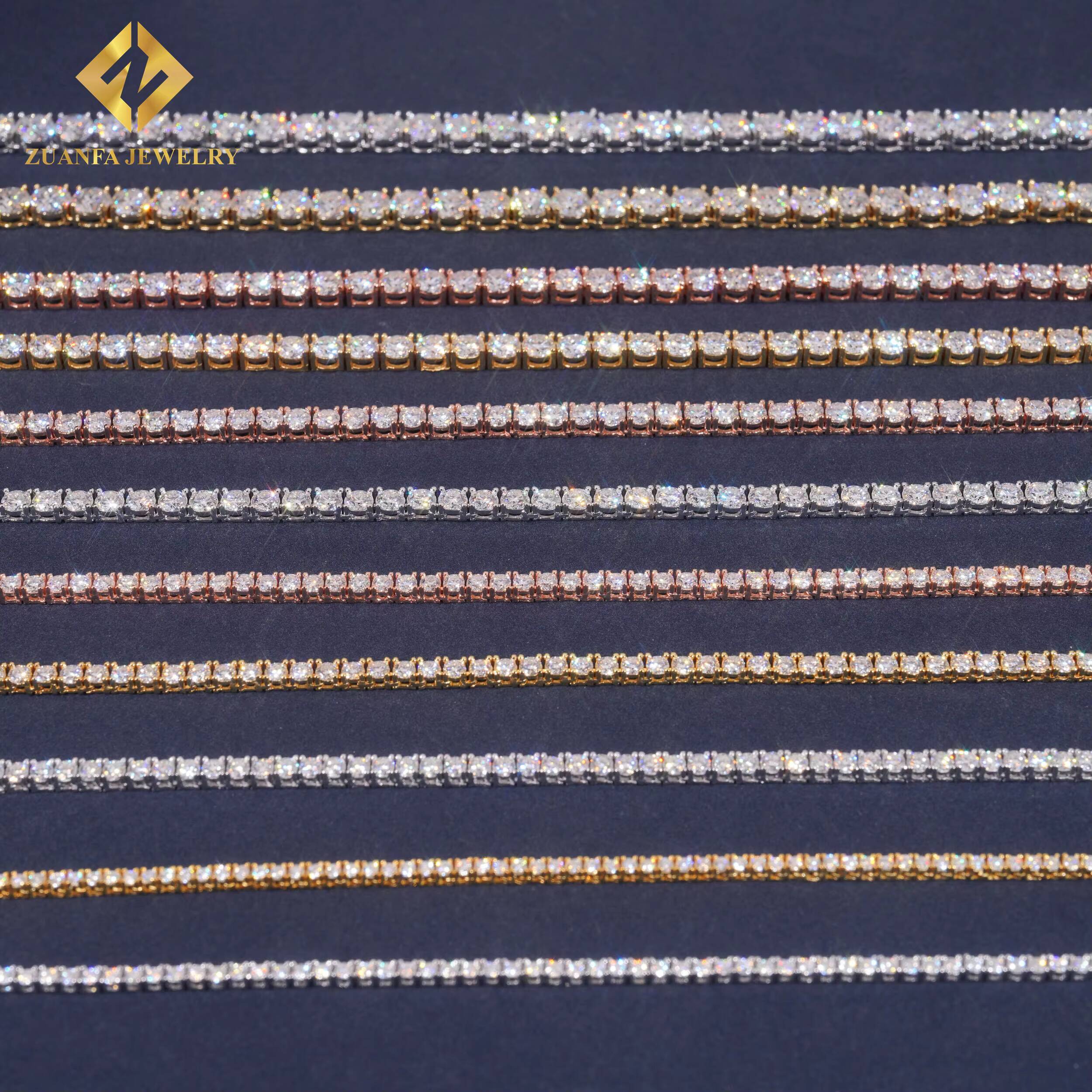 Zuanfa Large Inventories Tennis Chain 925 Sterling Silver 18K Gold Plated Moissanite Diamond Tennis Chain Bracelet Fine Jewelry