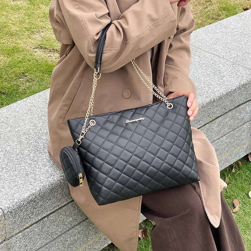 Rhombic Embroidered Mini Wallet Charm Tote New Stylish Minimalist Letter Embellished Chain Shoulder Bag