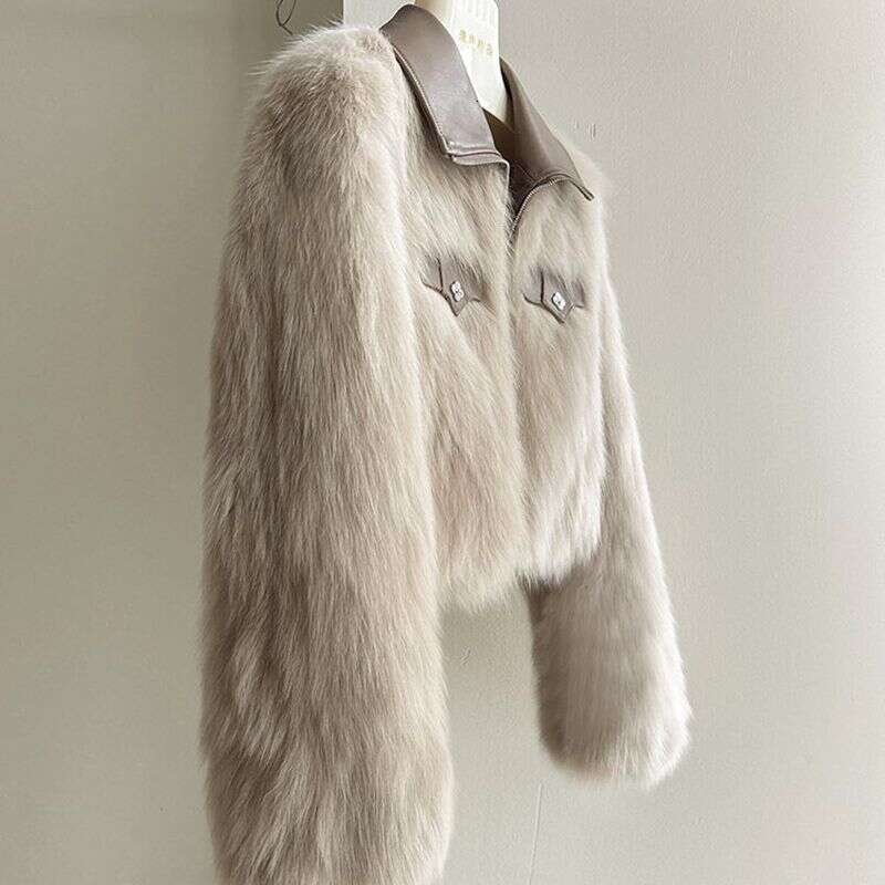 Chic Polo Collar Loose Fur Coat Women Clothing Winter Coat Faux Fox Fur Plush Short Jackets Women Tops