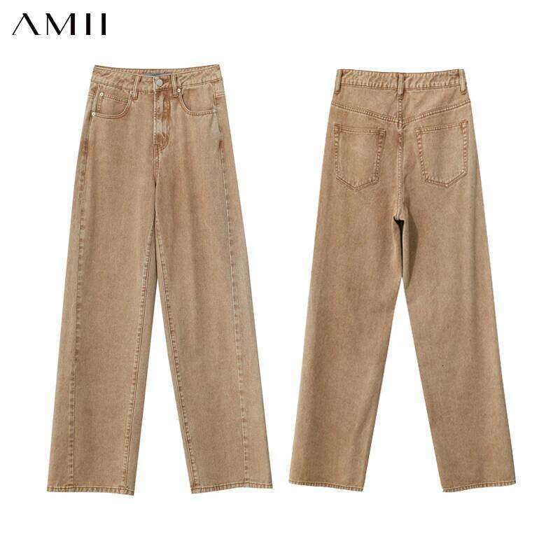 Amii Minimalism Women's Jeans 2024 Autumn New Casual Cotton Denim Pants Retro Trendy Loose Straight Wide-leg Trousers 12443249