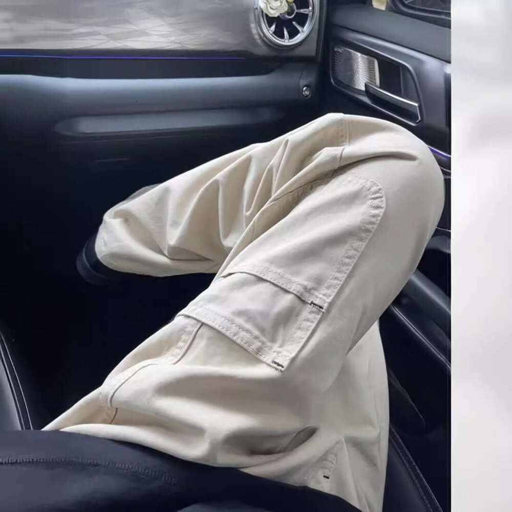 Khaki Logging Work Men Summer American Style Vibe Straight Cleanfit Slim Thin Casual Pants B5