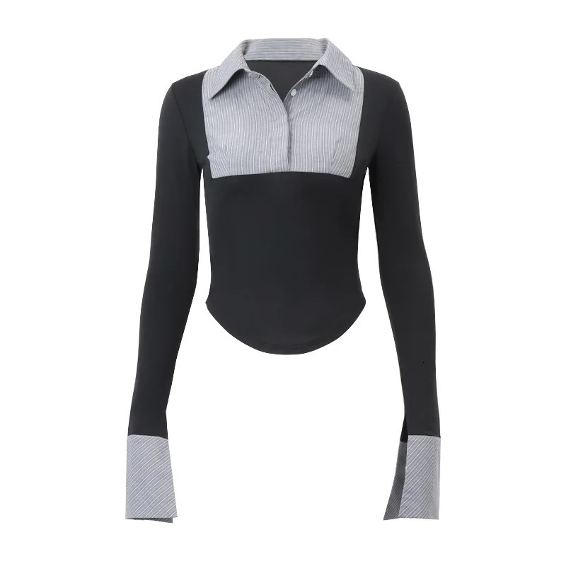 Spring Fashion AllMatch Striped Polo Collar Long Sleeve Womens Slimming and Refining Temperament Inner Top 250814