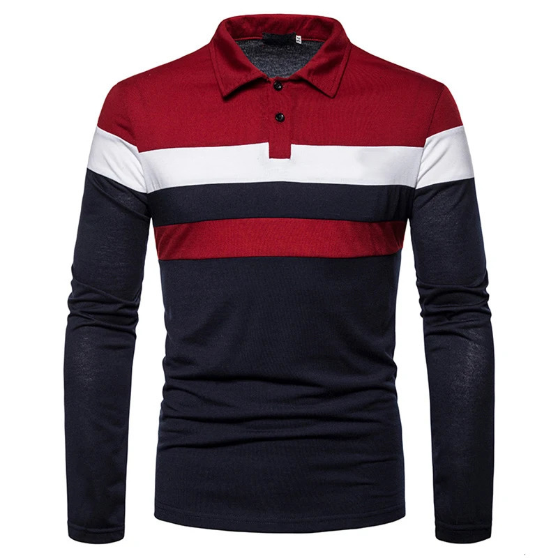 Fashion Men Long Sleeve Polo Shirt Splicing Tee Business Antiwrinkle Streetwear Casual Breathable Tops 5XL 250814