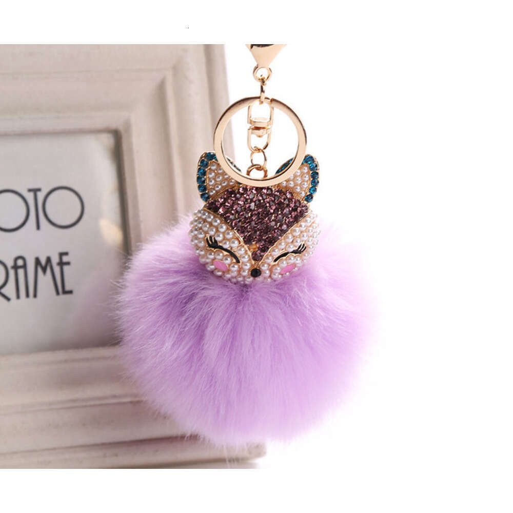 Creative Fox Head Pendant Keychain Extra Large Rabbit Fur Ball Plush Inlaid with Rhinestones for Phone and Bag