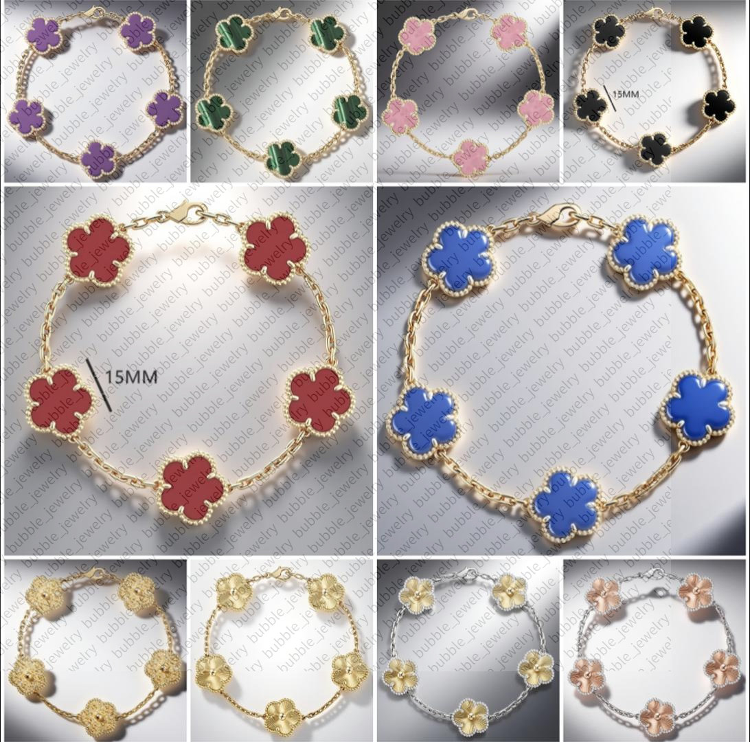 18k gold bracelet designer jewelry four leaf clover bracelet charm bracelet Alhambra motif 5 flower red agate laser good luck bracelet brand name jewelry mother gift