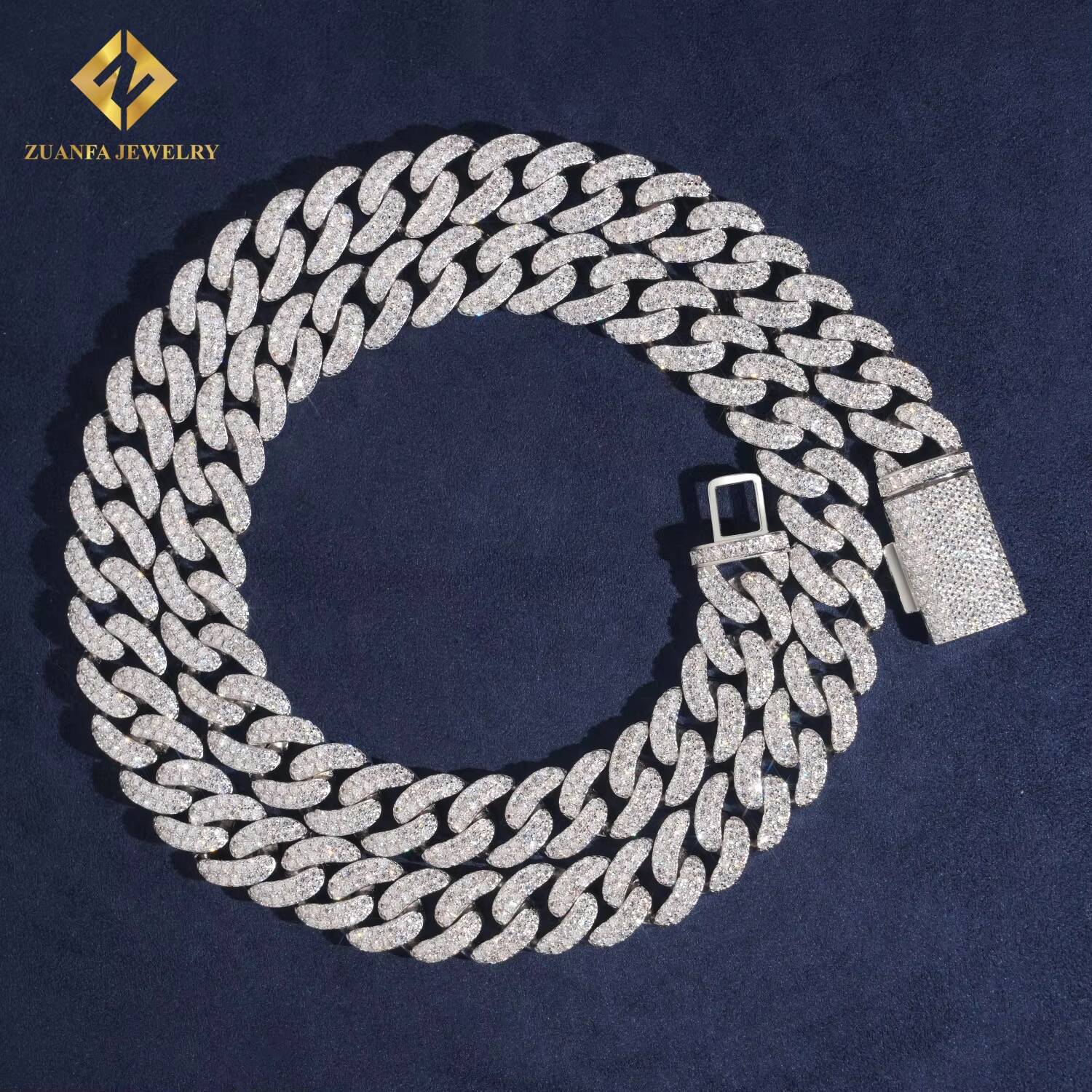 New Arrivals Hip Hop Jewelry Iced Out 12mm Moon Shape Sliver 925 Lab Diamond Moissanite Cuban Link Chain Necklace