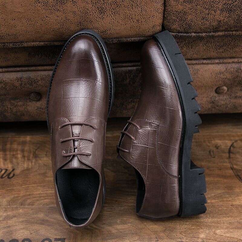 2024 Spring And Autumn Thick-Soled Plaid Casual Men's Shoes Soft Leather Hairstylist Lace-Up British Style