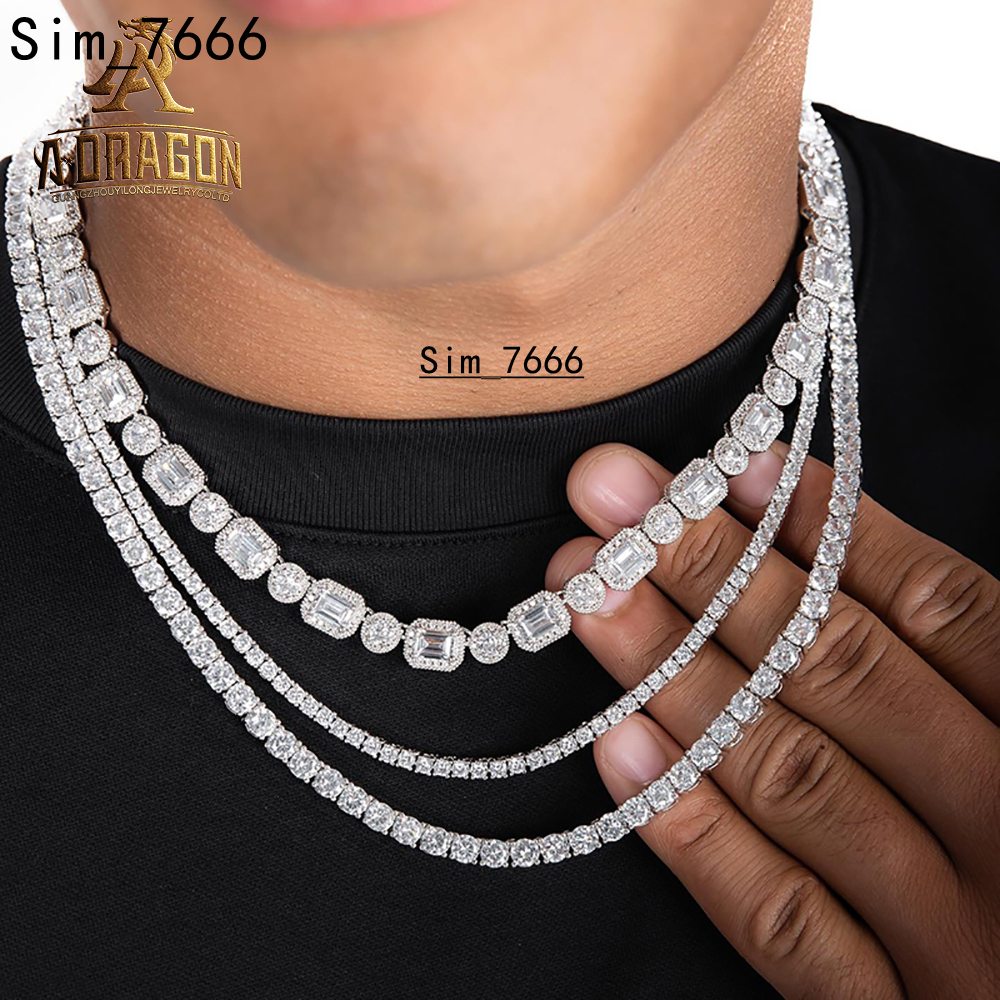 Pass Diamond Tester Gold Plated 5MM Moissanite Tennis Necklace Iced Out Round Brilliant Cut 925 Silver Tennis Link Chain
