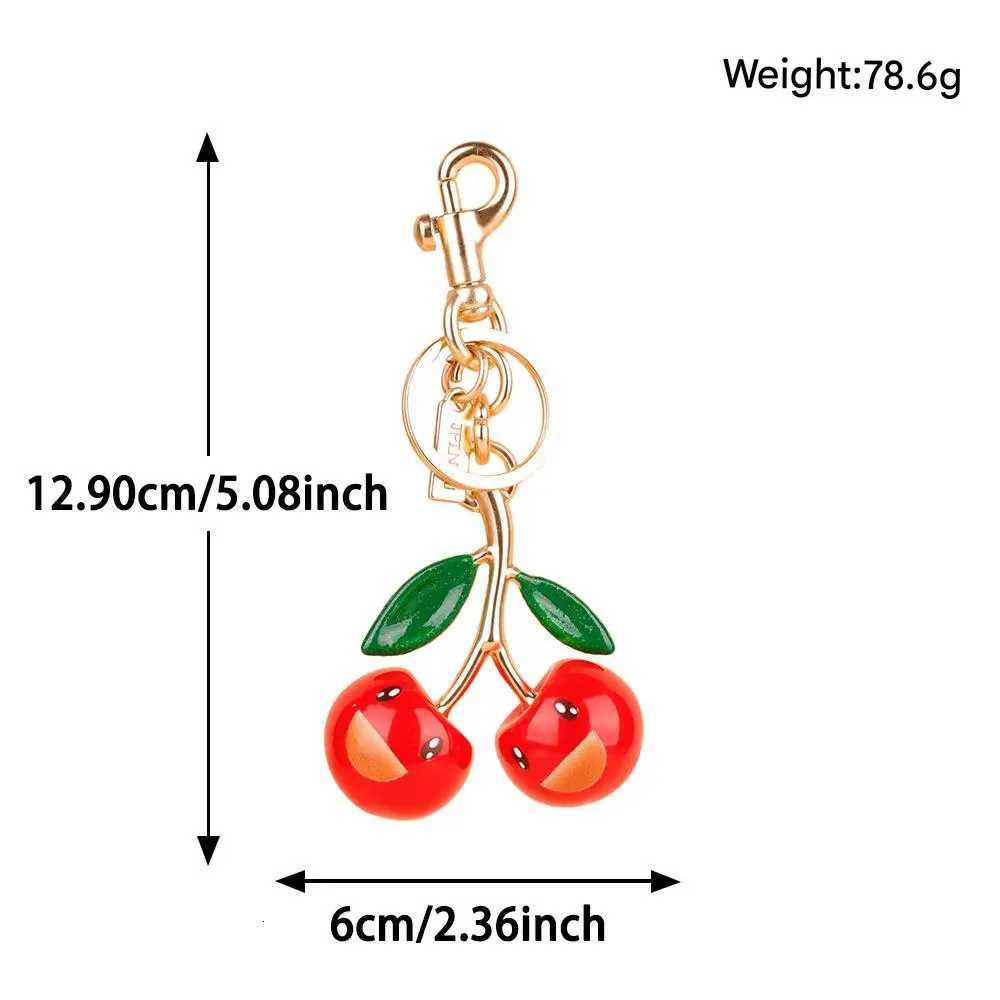 Fashionable Red Cherry Resin Keychain Smiley Face Bag Pendant Womens Backpack Accessory Dangle Keyring Y250815