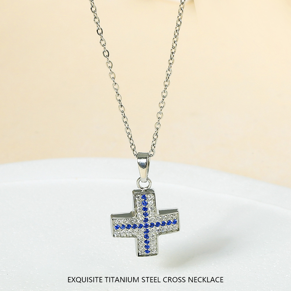 Dongguan Titanium Steel Non-Fading Crow Heart Cross Zircon Necklace for Women, Light Niche Simple High-End Accessories Jewelry for Women