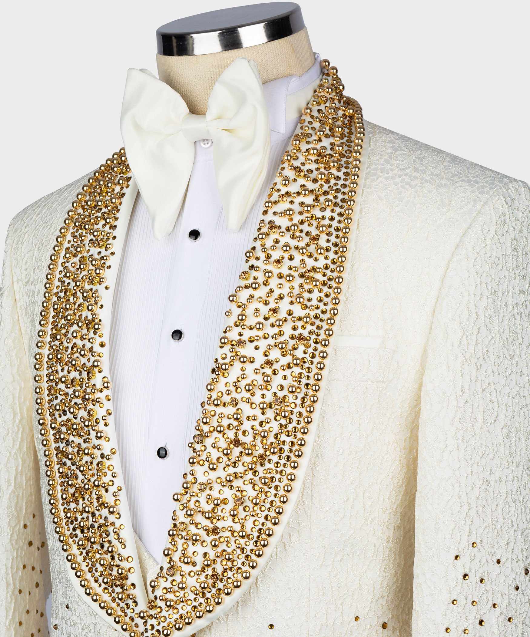 Luxury Jacquard Men Suit 2 Pieces Blazer Pant Beading Satin Shawl Lapel Single Breasted Groom Wedding Tuxedo Customized