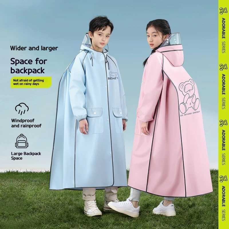 Long full body rainstorm proof childrens raincoat for junior high school students to go to school by bike Y250814