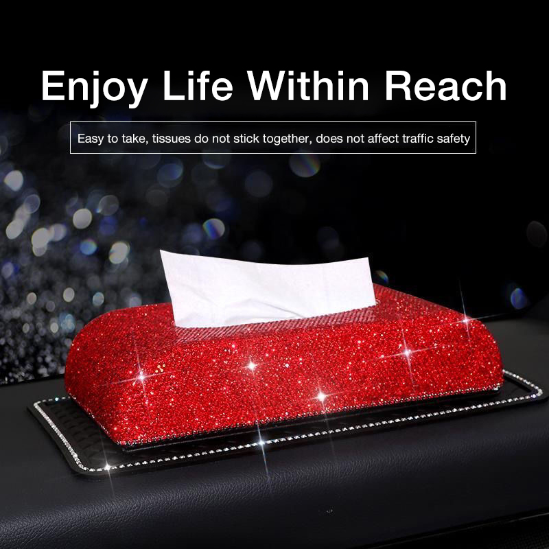 Car-mounted multi-color diamond-encrusted tissue box