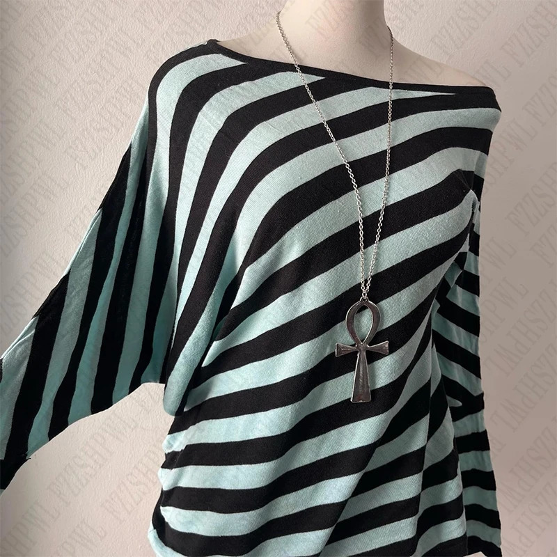 Y2K streetwear fashion Harajuku Women autumn and winter long sleeve 2000s casual vintage striped sexy Punk hip hop tops emo girl 250814