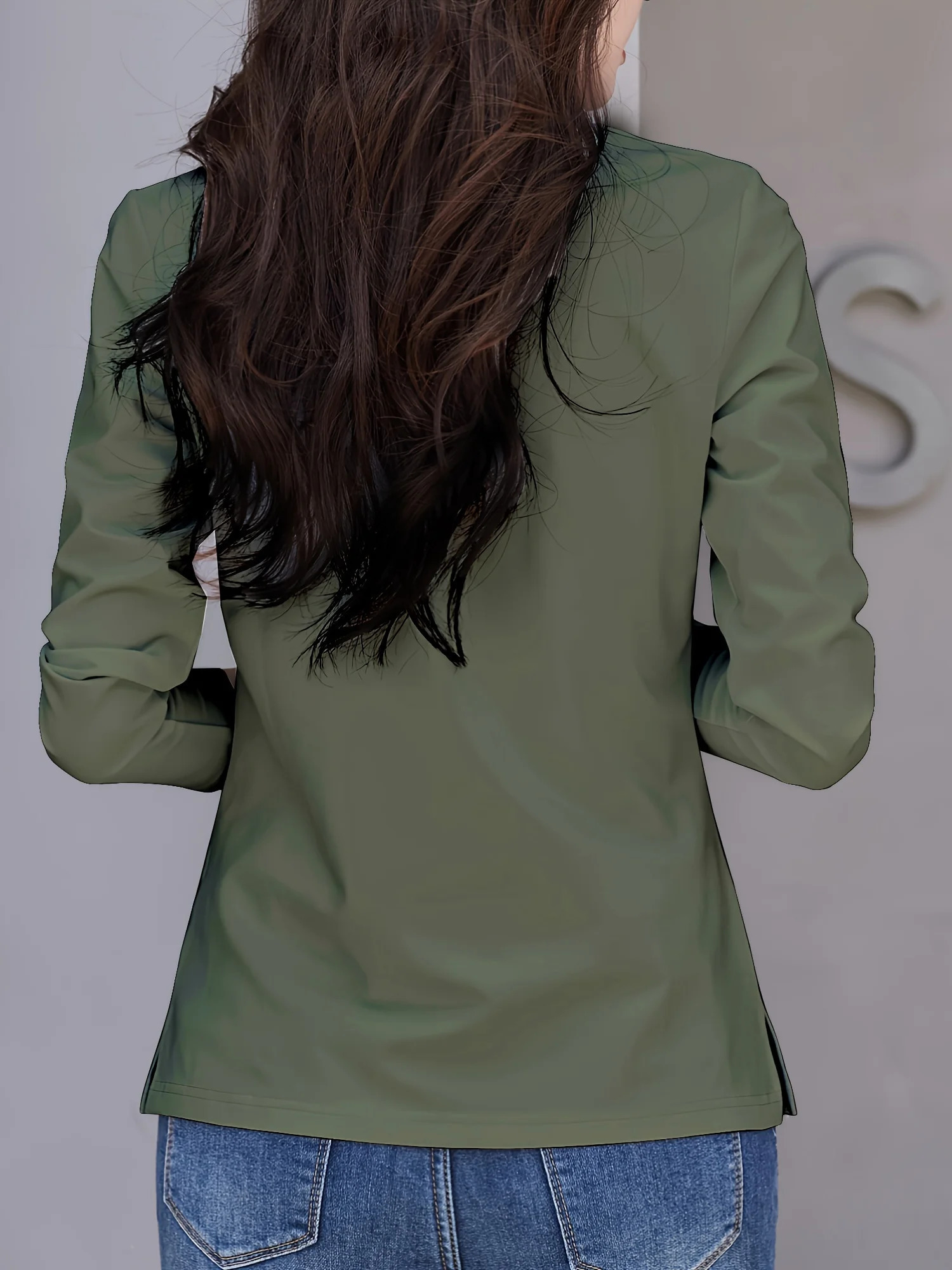 Solid Button Front Tshirt Regular Fit Versatile Long Sleeve Simple For Womens Clothing Comfort Wardrobe Staple 250814