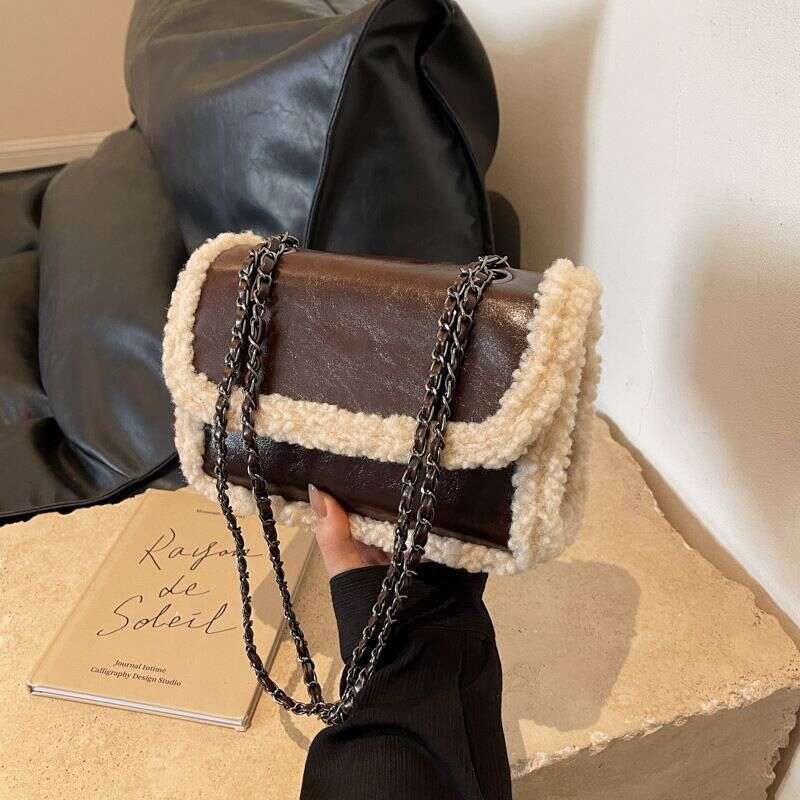 Popular Plush Fashion Advanced Chain Shoulder Simple Retro Diagonal Small Square Bag