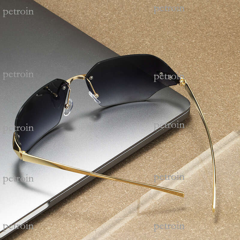 New Frameless Cut Edge Fashion for Men and Women, High-end Personality Curved Street Style Trendy Sunglasses