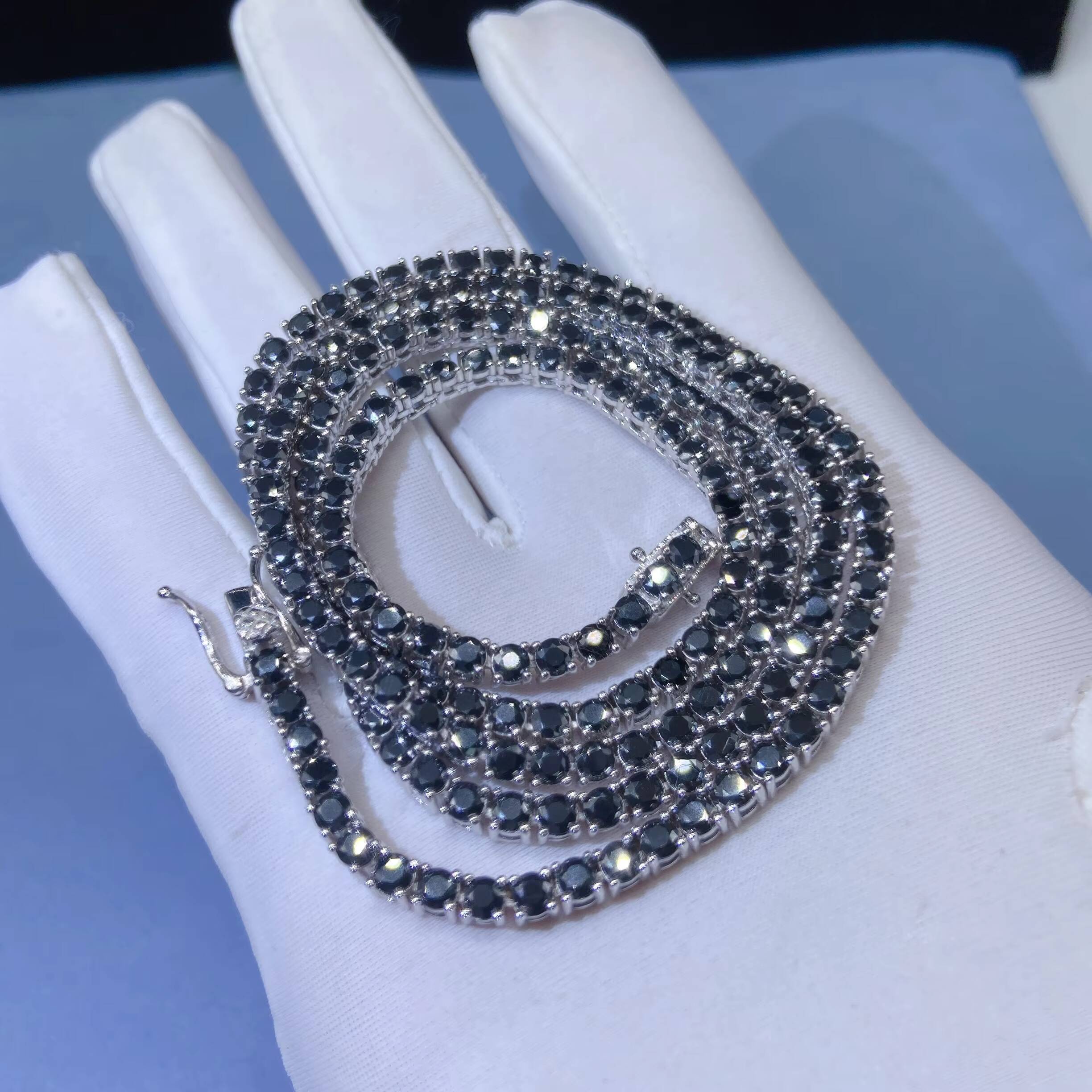 5MM Fashion Luxury Necklace Sterling Silver 925 VVS Black Moissanite Diamond Tennis Chain