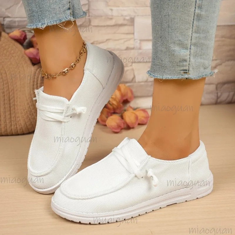 Canvas Casual Single Shoes Women Spring Autumn White Flats Lace Up Flat Bottomed Low Cut Womens Shoes Round Toe Sneakers 250809