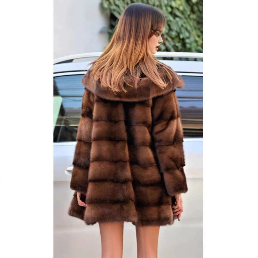 Women's mink fur coat medium long hooded coat fur plus size casual winter warm loose
