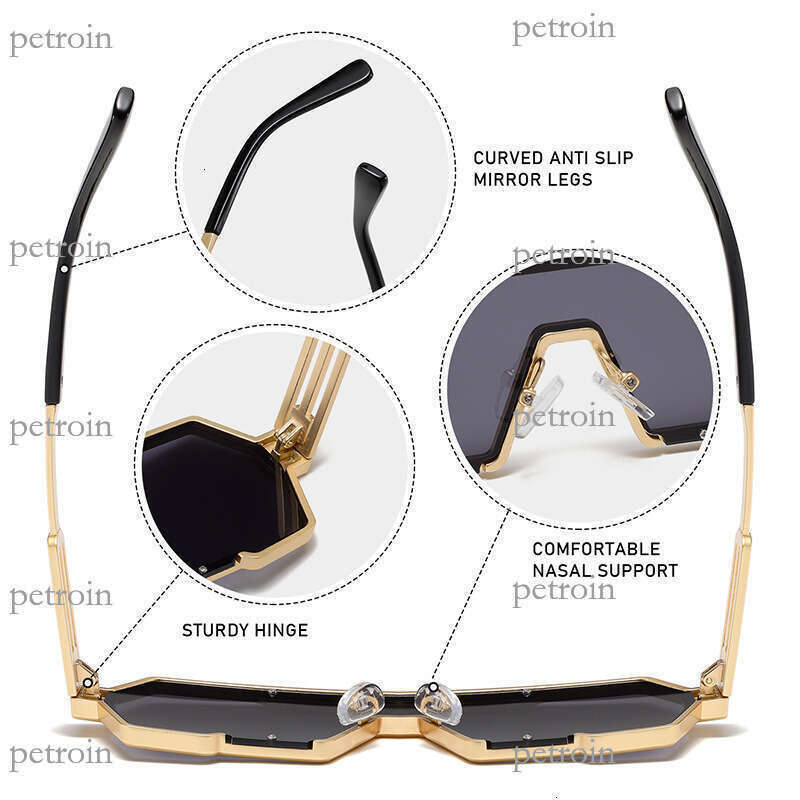 Fashion Metal Square Frame One-piece Hip-hop Personality Future Technology Trendy Sunglasses