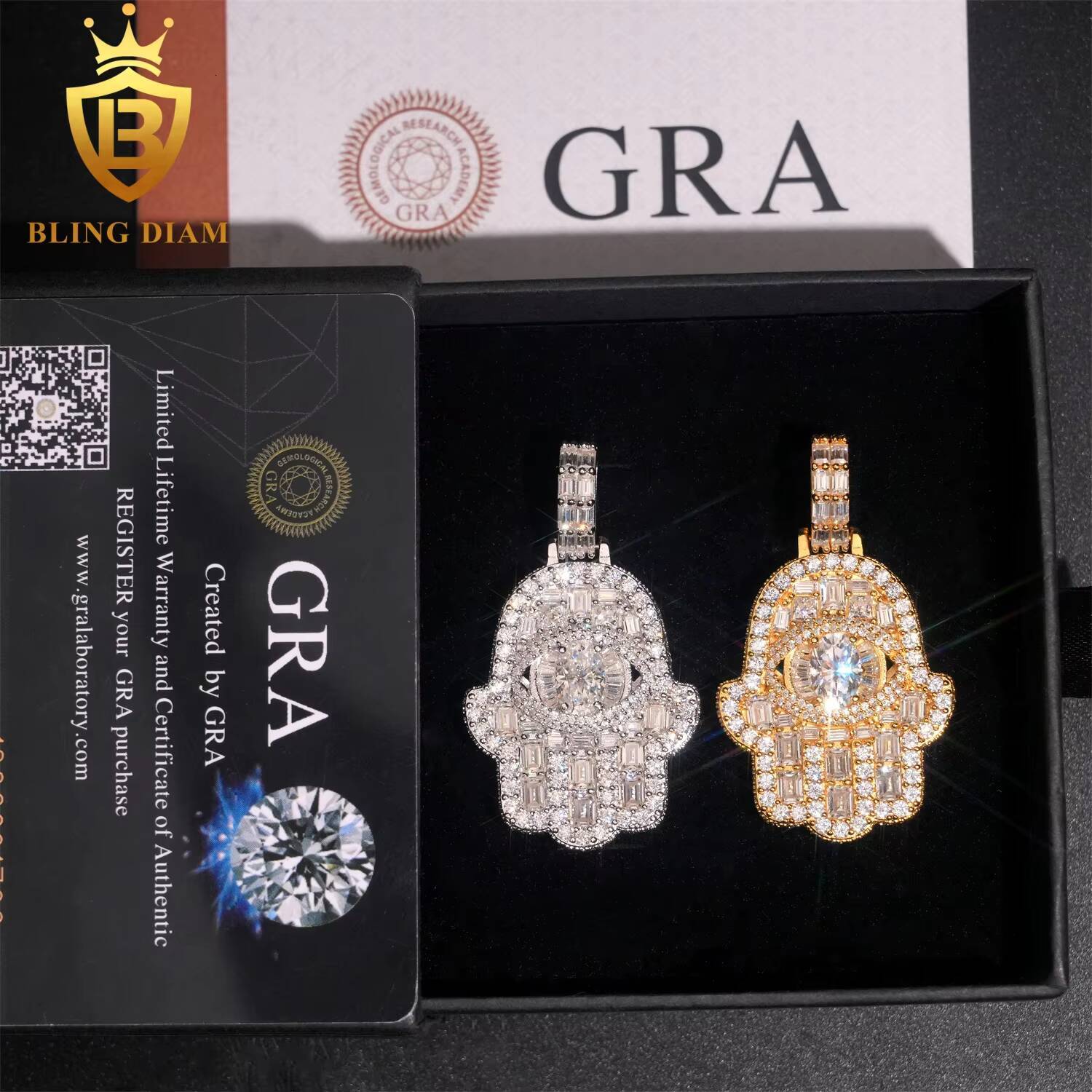 Top Quality Hip Hop Rapper Charms Silver 925 Iced Out VVS Moissanite Diamond Hamsa Pendant Fine Jewelry