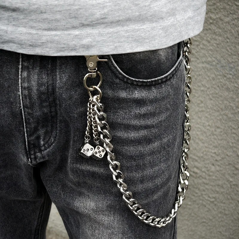 Hip hop men dice Pants chain metal Key Chain single layer chain decoration waist chain 250814