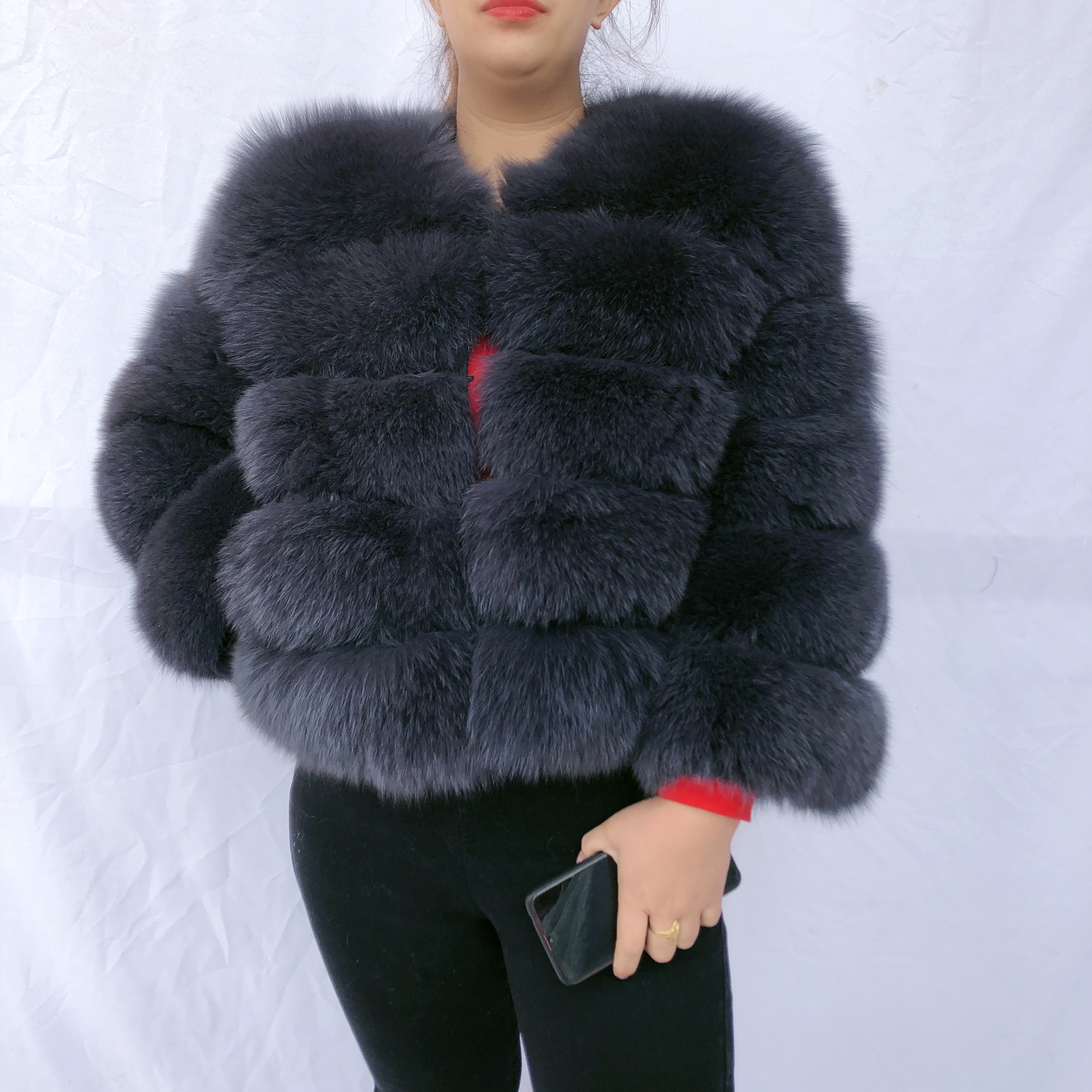 LHXDW Real fox fur coat women's winter warm 100% natural fur jacket Short Raccoon fur coat women