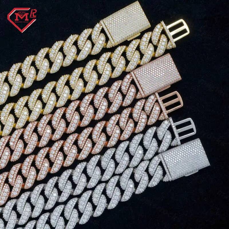 Hip Hop Men Custom Necklace Luxury 15mm Vvs Diamond 925 Silver Iced Out Miami Moissanite Cuban Link Chain