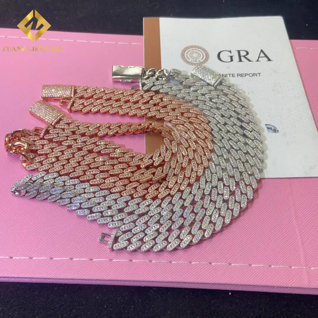 Fashion 10mm Cuban Chain Moissanite Cuban Link Chain Necklace Bracelet Men HipHop Iced Out Diamond 925 Sterling Silver with GRA